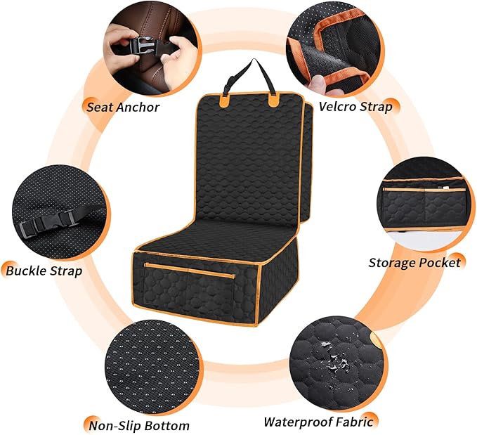 2 Packs Front Seat Car Cover, Waterproof Dog Car Seat Cover, Non-slip & Scratch-Proof, Pet Car Seat Protector with Side Flaps and Storage Pocket, Car Seat Cover for Most Cars, Trucks and SUVs