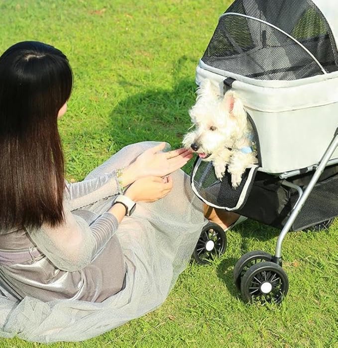 YYW Pet Stroller for Small Dogs & Cats, 3 in 1 Foldable Kittens Puppies Travel Strolling Cart with Removable Carrier, Cup Holder, Storage Basket & Lockable Wheels(Gray)