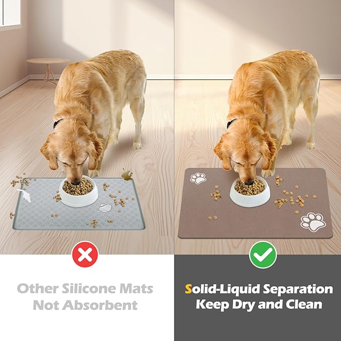 Pet Feeding Mat-Absorbent Dog Mat for Food and Water Bowl-Accessories Pet Supplies-Bowl for Messy Drinkers-No Stains Quick Dry Dog Water Dispenser Mat (16"x24", Brown)