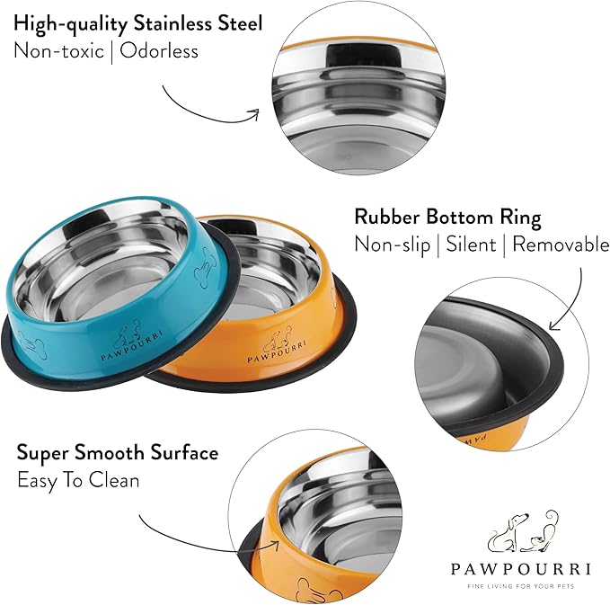 2 Pack Stainless Steel Dog Bowls – 16 fl oz Anti-Skid Food & Water Bowls for Small Dogs, Puppies & Cats|Dog Food & Water Bowl|Dog Feeding Bowl (Grey)