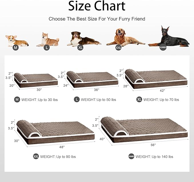 Orthopedic XL Dog Bed Large Sized Dog with Pillow 42''X28'', Waterproof Soft Comfortable Egg Crate Foam Pet Crate Beds Mat with Removable Washable Cover and Non-Slip Bottom, Taupe