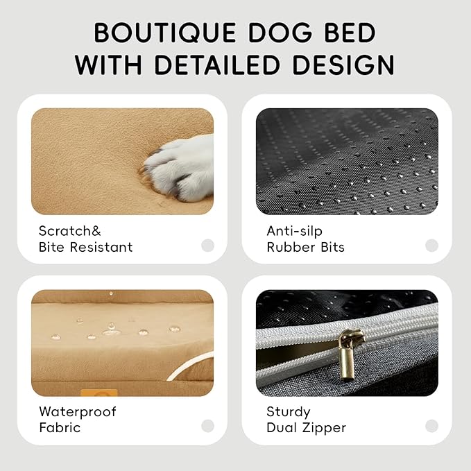 Homemate Dog Bed Medium Size Dog 28x23 inch with Orthopedic Foam Waterproof Outdoor Pet Cat Bed Sofa Supplies with Toy Dogs Crate Pad Couch with Removable Washable Cover & Non-Slip Botton Brown