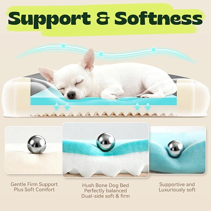24 Inch Orthopedic Dog Couch Bed for Small Dogs/Cats,Cooling Gel Memory Foam + Egg Crate Foam,Waterproof Removable Washable Cover,4-Sided Bolster,Non-Slip Bottom,Dark Grey