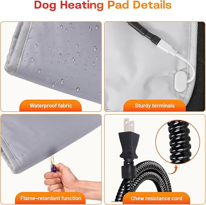 Dog Heating Pad with Washable Cover, Soft Plush Pet Heating Pad with 9 Adjustable Temperature, Timer, Chew-Resistant Cord, Waterproof Electric Heated Pet Bed Mat for Dogs and Cats Indoor