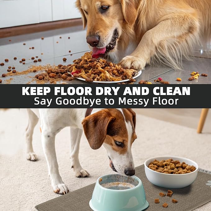 PUPTECK Dog Food Mat, Absorbent Pet Cat Feeding Mat for Food and Water Bowls, Anti-Slip Dog Placemat for Floors Waterproof, Pet Supplies Accessories, Khaki S