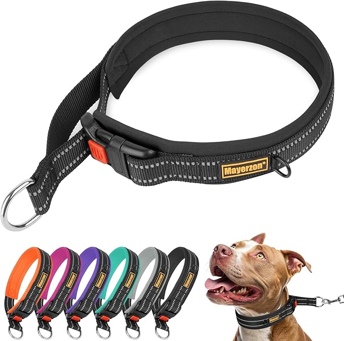 Mayerzon 1.5" Wide Martingale Collar for Large Medium Small Dogs Pitbull German Shepherd, No Pull Reflective Slip & Martingale Dog Collar with Buckle Soft Padded for Walking Training(Black,XL)