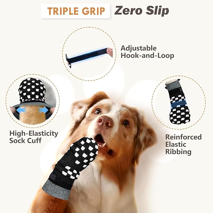 8 Pack Non Slip Dog Socks to Prevent Licking Paws Grippy Socks for Senior Dog on Hardwood Floors Anti Slip Dog Socks for Hot Pavement Double Side Paw Protector Prevent Scratching Black S