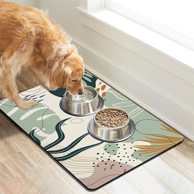 Dog Food Mats for Floors Absorbent, Cat Food Mat - Pet Cat Feeding Mat Quick Dry, Dog Bowl Mats for Water, Pet Supplies Feeding Placemat 16" x 24" Boho