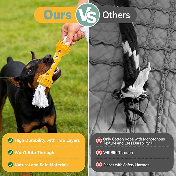 KGPERGU Durable Rubber with Pure Cotton Tassels for Medium and Large Breeds, Indoor Dog Chew Toy for Boredom Buster, Outdoor Fetch and Chase Toy for Excess Energy Relief, Cream Flavor, Yellow/White