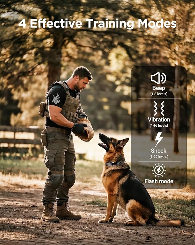 BLACKDOG Military Dog Shock Collar - 4200ft Dog Training Collar with Remote, 4 Training Modes, Flashlight & Strobe, 3-Month Battery, IP67 Waterproof Dog E Collar for All Breeds 5-150lbs (Dark Blue)