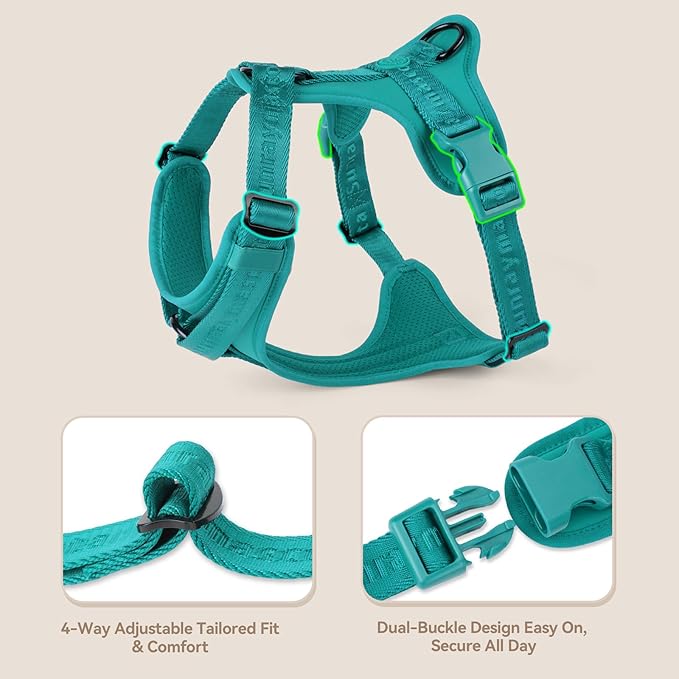 No Pull Dog Harness with Lycra, Three-Point Force Dispersion & 3D Padding, Adjustable Breathable Mesh for Small Medium Large Dogs(MARRS Green,S)