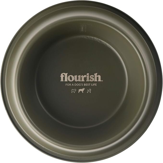 Flourish Stainless-Steel Dog Bowls | Extra Thick, Durable Pet Bowl | Non-Slip Silicone, Easy to Measure, Pet Bowls for Kibble & Water | for All Kind of Dogs & Cats (Army Green-64 Ounces) 2PK Medium