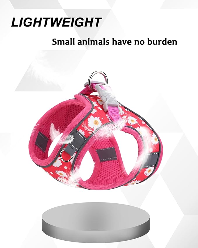 XXS ROSEO Flower Pattern Dog Harness and Leash Set,No Escape Puppy Harnesses for Training Walking，Breathable Adjustable Puppy Vest for Small Medium Dogs, Cats (ROSEO, XXS)