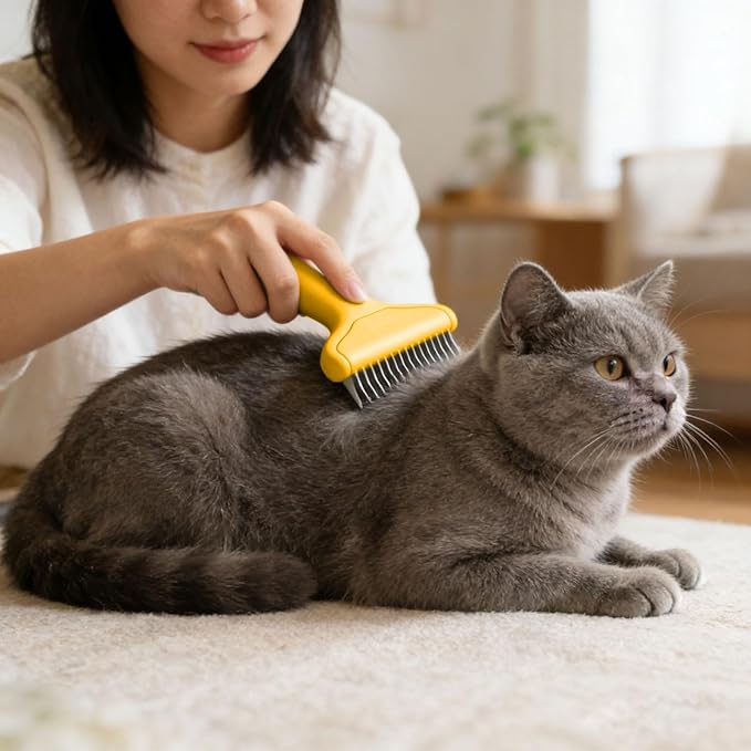 2026 Upgrade Cat Grooming Brush Self Cleaning, Self Cleaning Slicker Brush Small for Dog & Cat, Pet Grooming Deshedding Tool for Detangling & Dematting Long, Easy To Clean Loose Undercoat (Yellow#H)