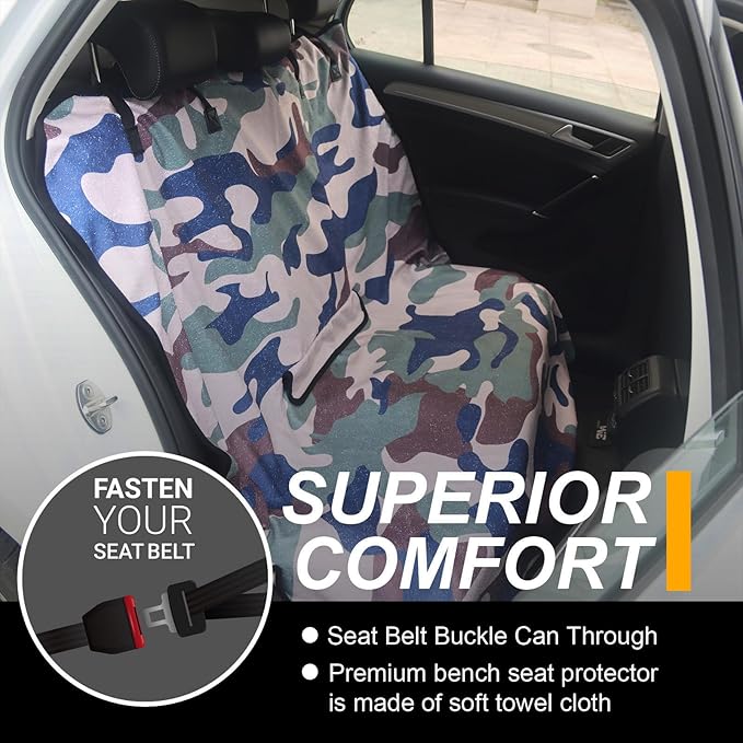 LoyaGour Back Seat Cover for Car Trucks Van SUV,Waterproof Rear Bench Towel Seat Covers for Dogs and Kids,Automotive Backseat Protector (Camouflage)
