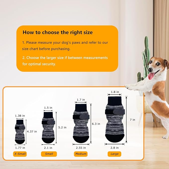KUPAO Dog Socks 12 Pack to Prevent Licking Paws, Anti Slip Dog Booties and Paw Protectors for Hardwood Floors Hot Pavement, Suitable for Small Medium Large Senior Dogs - Size X-Small