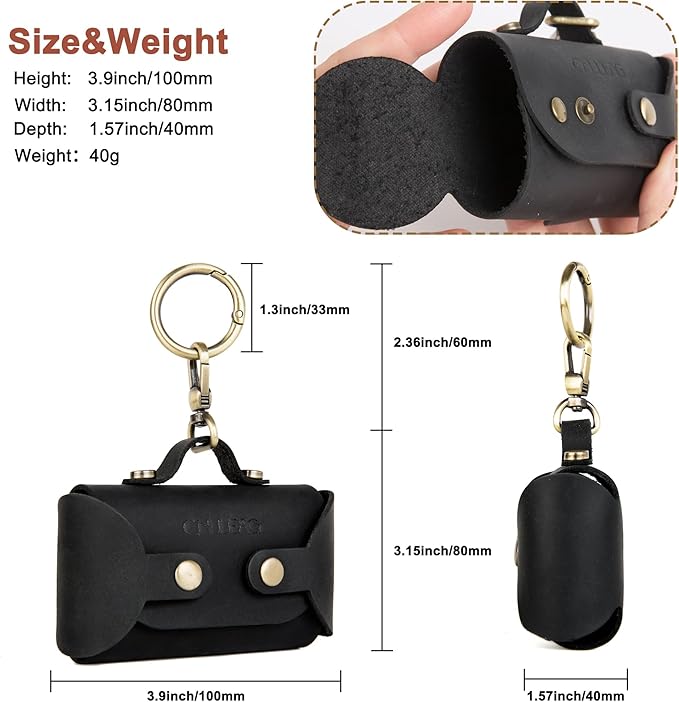 Handmade Leather Dog Poop Bag Dispenser with Belt Attachment,Durable, Stylish Waste Bag Holder, Dog Walkers, Brass Metal Clip, Charcoal Black