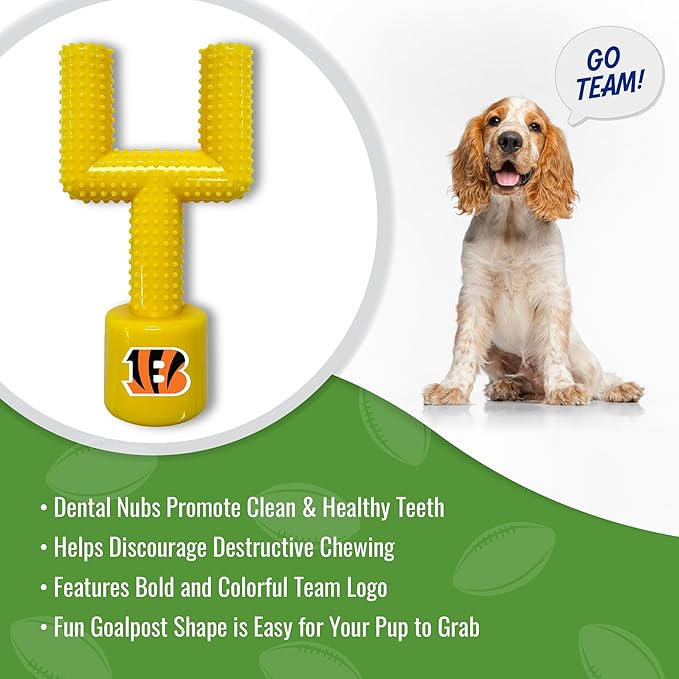 NFL Cincinnati Bengals Mega-Chew Hard Nylon Bacon-Flavored Dog Bone Football Goal Post Chew Toy. Interactive Tasty Fun Dog Chew Toy. Indestructible Strong & Durable Pet Chew Toy. Extra Tough Dog Toys