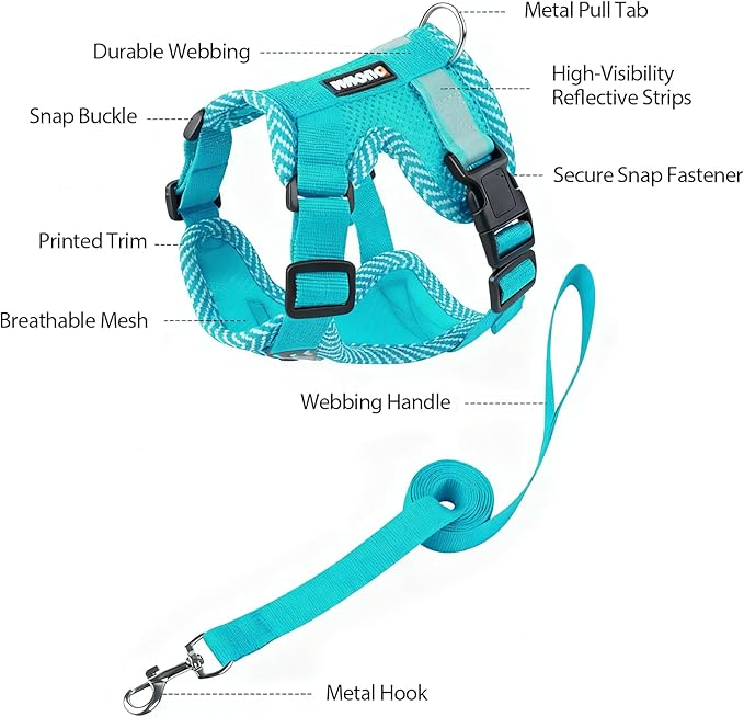 wanheart Cat Harness and Leash Set - Escape Proof Adjustable Breathable Vest for Cats, Soft Mesh Padded Harness with Reflective Strips - Easy Control for Kittens, Indoor & Outdoor Cats (Emerald, XL)