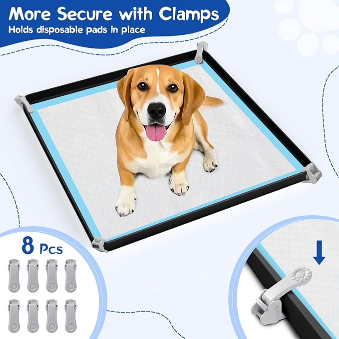 Pee Pad Holder for Dog, 24" × 24" Puppy Pad Holder with Clamps, Raised Edges Leak-Proof Dog Pee Pads Holders, Waterproof Silicone Potty Pads for Dogs, Easy to Clean Indoor, Black