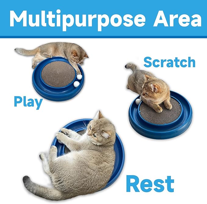 LYCTDD Interactive Cat Ball Track Toy for Indoor Cats, Cat Scratching Board & Exercise Set for Bored Indoor Adult and Kitten Mental & Physical Stimulation, with Spare Ball to Prevent Loss (Blue)