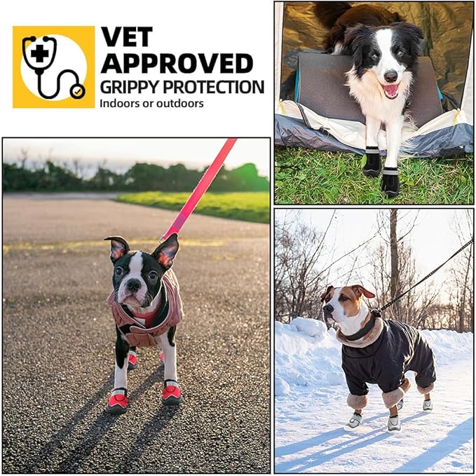 Hcpet Dog Boots for Large Dogs, Dog Shoes for Winter Snow Hot Pavement, Paw Protector Dog Booties Designed for Comfort and Breathability, Outdoor Booties for Small Medium Dogs for Hiking Black Size 8