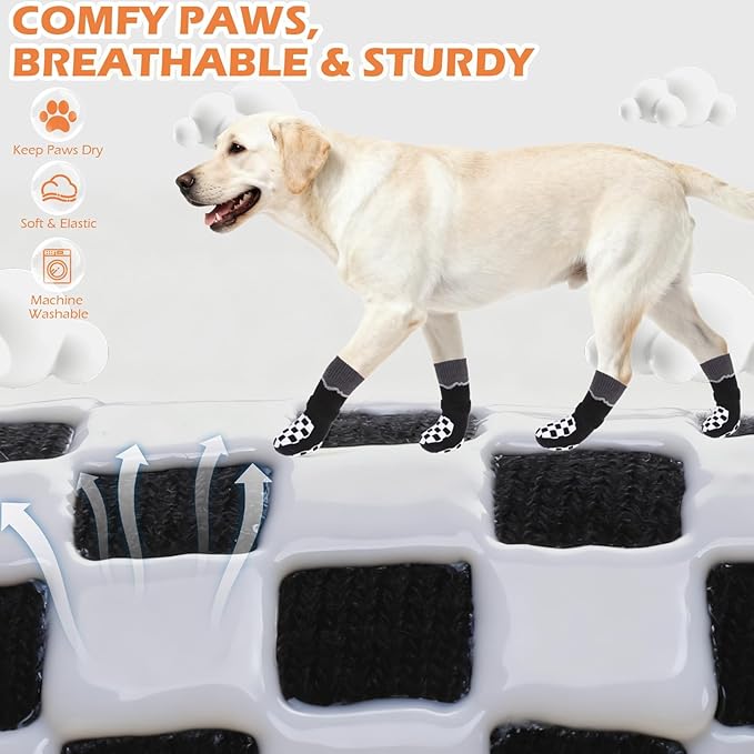 EXPAWLORER Dog Socks to Prevent Licking Paws with Grippers for Hardwood Floors Anti Slip, Reflective Dog Cold Winter Shoes Booties Boots & Paw Protectors with for Small Medium Large Senior Dogs M