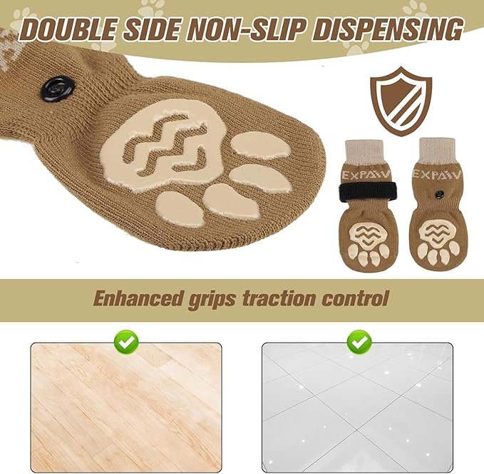 EXPAWLORER 6PCS Anti-Slip Dog Socks to Prevent Licking Paws,Dog Shoes for Hot Pavement,Best Paw Protector Traction Control on Hardwood Floor,Dog Booties for Puppy Small Medium Large Senior Dogs