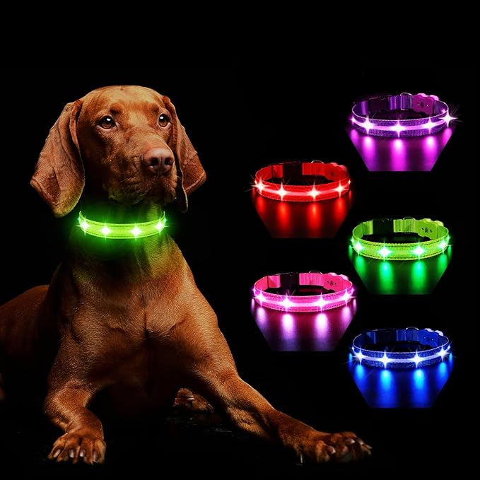 MASBRILL Light Up Dog Collar - RGB LED Flashing, Rechargeable, Water-Resistant Glow Up Night Walking Collar for Small to Large Dogs
