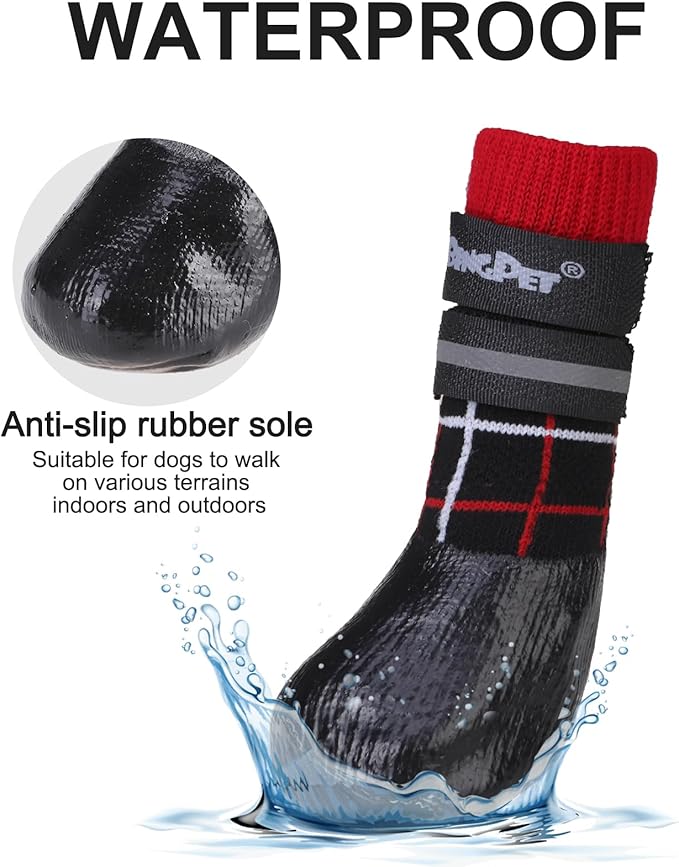 BINGPET Anti-Slip Dog Socks for Hardwood Floors,Injury Prevent Licking Dog Booties,Traction Control Paw Protector Dog Shoes for Hot Pavement with Reflective Straps for Small Medium Large Dogs