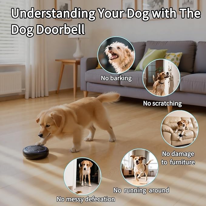 Wireless Dog Doorbell for Potty Training to Go Outside, Waterproof Pet Bell with 1 Touch Buttons and 1 Receiver, 1000 Feet Range, 60 Melodies & Adjustable Volume, Black