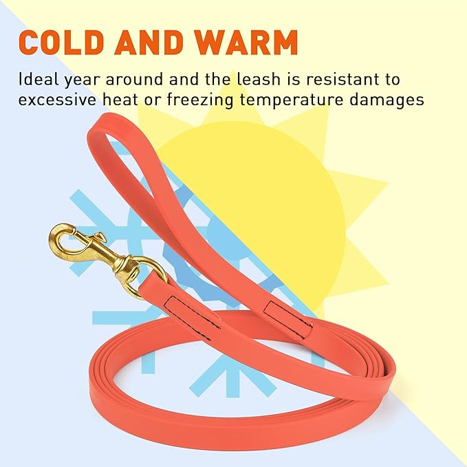 Viper Biothane K9 Working Dog Leash Waterproof Lead for Tracking Training Schutzhund Odor-Proof Long Line with Solid Brass Snap for Puppy Medium and Large Dogs, 15ft Coral