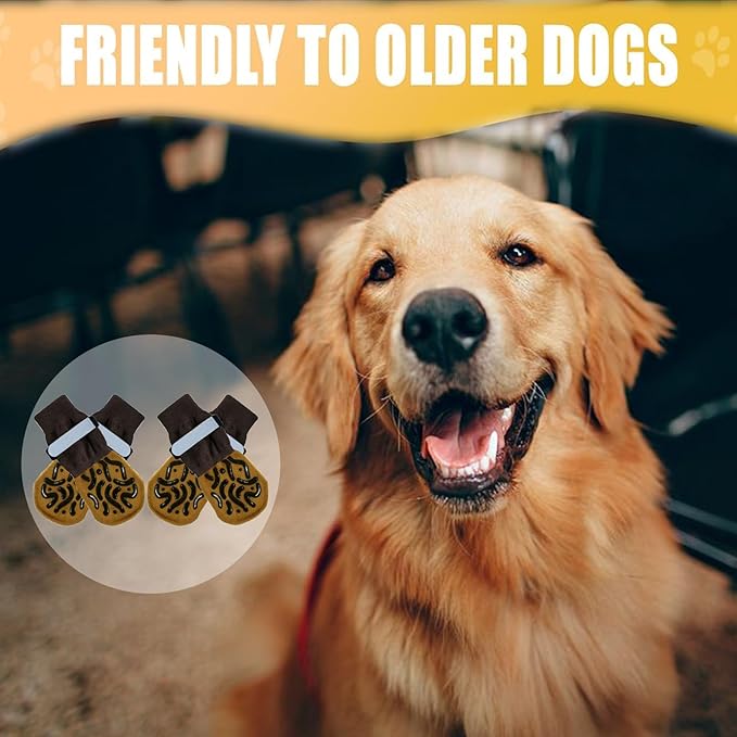 Anti Slip Dog Socks to Prevent Licking Paws, Dog Booties Shoes for Hot Pavement, Dog Socks with Grippers for Hardwood Floors, Senior Dog, Paw Protector (L, Strips Brown)