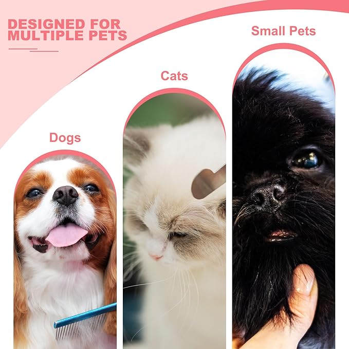 Dog Cat Comb, Pet Combs Stainless Steel Teeth with Rounded Ends for Knots Mats Loose Hair Removal, 6.5IN (Silver, 3 Pack), Grooming Tool Intended for Long Curly Hair Pet