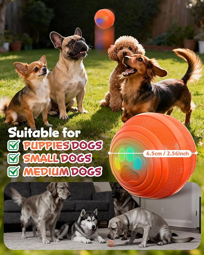 JR JUMIAR Interactive Dog Toys, Soft and Quiet Safe Material Jumping Dog Ball with Remote Control, Motion Activated Automatic Pet Toy for Small/Medium Dogs, Gift for Cat Puppy Pet (Orange)