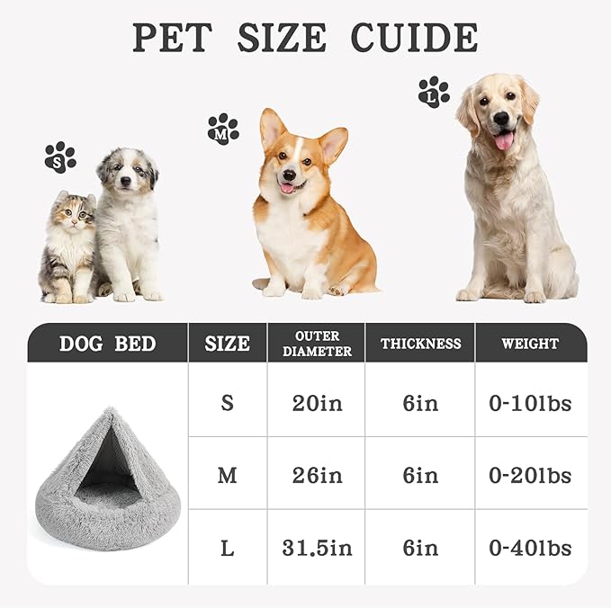 NOYAL Calming Dog Bed for Anxiety, Hooded Donut Cave with Blanket, Plush Fluffy Washable Pet Bed for Small Medium Dogs & Cats