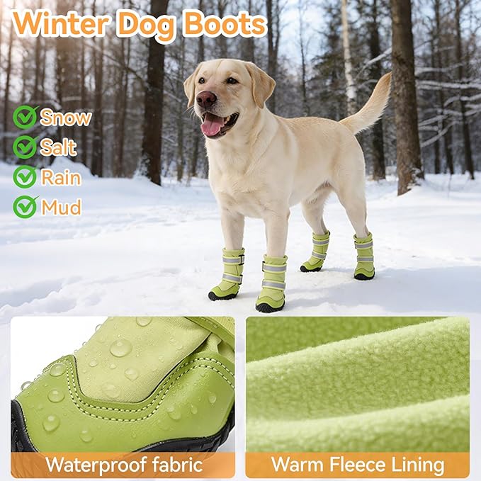 Dimicoo Dog Shoes,Waterproof Dog Boots for Winter,Anti-Slip Dog Snow Booties for Large Small Medium Dogs,Reflective Paw Protectors for Outdoor Walking Hiking