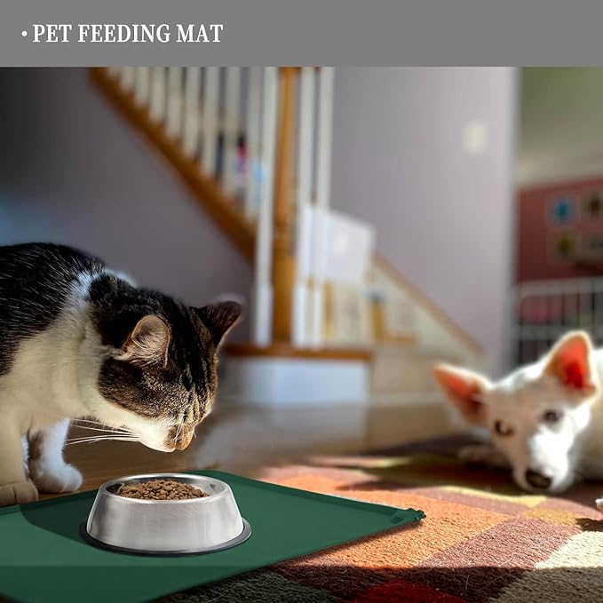 Reopet Waterproof Pet Feeding Mat with High Raised Edges, Heavier and Thicker Placemats for Cat Dog Water Bowl with BPA Free, Dogs Cats Food Mats for Messy Drinkers to Prevent Spill and Protect Floors