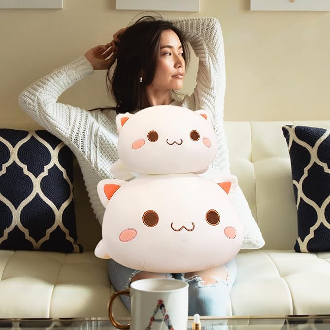 FUYU Cat Stuffed Animals, Soft Cat Plush Pillow Kawaii Kitten Stuffed Animal Toy Gifts for Kids Boys Girls Room Decor (White Round Eyes,27in/67cm)