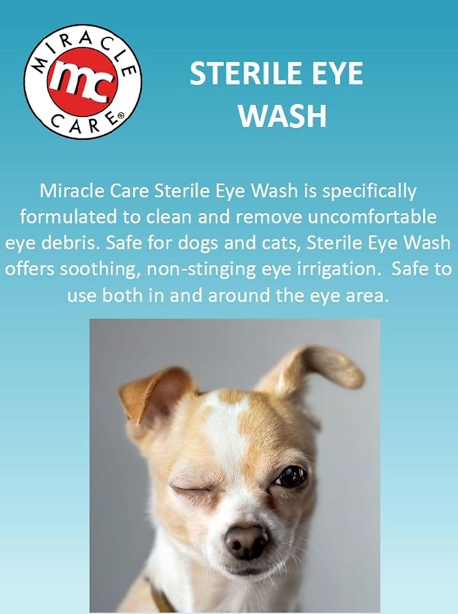 Miracle Care Sterile Eye Wash for Dogs and Cats, 4 Ounce, Soothing and Non Stinging Eye Drops to Remove Debris