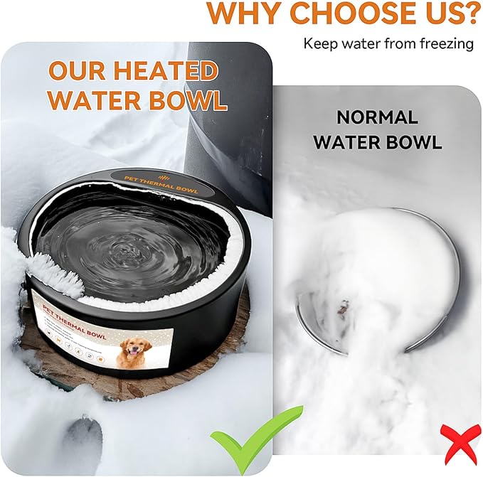 PETLESO Outdoor Heated Water Bowl for Dogs Cats, 2.2L Winter Heating Dog Water Bowl with AntiBite Wire, Provides Drinkable Water, Pet Warm Dish Smart Thermal for Outdoor Chickens Rabbits Birds, Black