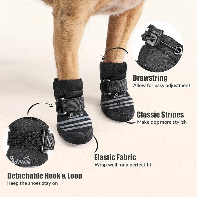 SlowTon Dog Shoes for Medium Large Dogs - Water Resistant Anti-Slip Dog Boots for Hot Pavement Rain Snow,Reflective Dog Paw Protectors for Outdoor Walking, Indoor Hardfloors(Black,2)