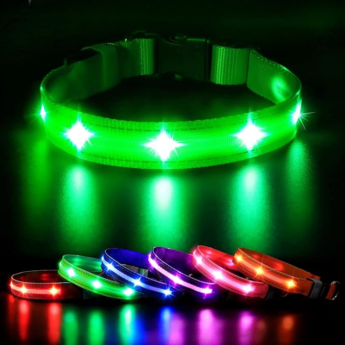 MASBRILL LED Dog Collar-Rechargeable Waterproof Glow Light Up Dog Collars- Safety Illuminated Flashing Light Collar for Dogs