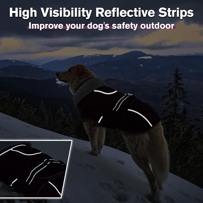 Lelepet Warm Dog Coat Waterproof Dog Jacket for Extra Large Dogs Reflective Fleece Vest with Adjustable Buckle Hook & Loop Windproof Cold Weather Coats for Small Medium Large Dogs, Dark Purple, XXXL
