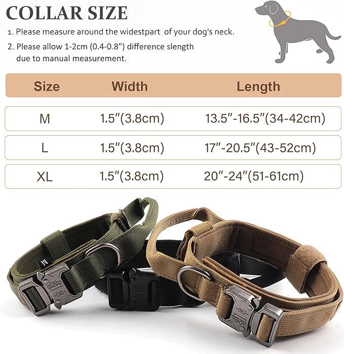 Tactical Dog Collar, Adjustable Military Training Nylon Dog Collar with Control Handle and Heavy Quick-Release Metal Buckle for Small Medium Large Dogs, Brown M