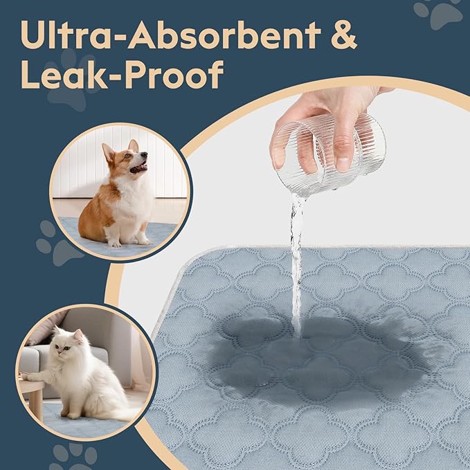 Washable Pee Pads for Dogs - Reusable, Waterproof, Super Absorbent with Non-Slip Backing (Light Grey, 24" X 24" - 2 Pack)