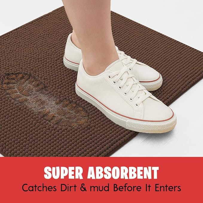 MudGuard Mat™ Dog Door Mat for Muddy Paws, Super Absorbent Microfiber, Non-Slip Indoor Mat, Quick Dry Chenille Mud Mat for Dogs & Entryway, Washable, Choco 24" x 36"