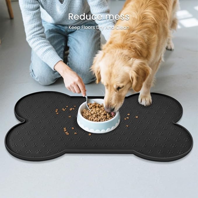 PWTAA Dog Food Mat Anti-Slip Silicone Dog Bowl Mat Thicker Pet Placemat Waterproof Cat Feeder Pad with Raised Edge Puppy Kitten Feeding Mats Suitable Small Medium-Sized Dogs Cats Eating Tray
