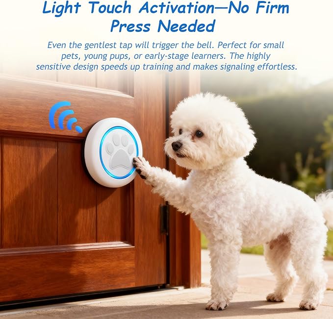 Soft Ring Dog Potty Bell for Training – Wht Wireless Dog Door Bell with 1000ft Range, LED Alert, 60 Tones, Waterproof Dog Bells to Go Outside – Bell for Dogs to Ring to Go Potty(2 Bells & 1 Receiver)