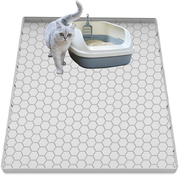 Cat Litter Mat for Litter Box, Silicone Large Cat Litter Trapping Mat - 25x19 in, Waterproof & Non-Slip, Durable & Easy Clean, Light Grey
